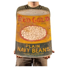 Mid-20th Century American Hand-Painted Red Gold Navy Beans Advertising Sign