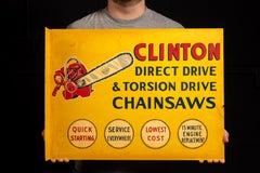 Panneau publicitaire Clinton « Le Jet » des années 1950 pour tronçonneuse à double face et à rebords