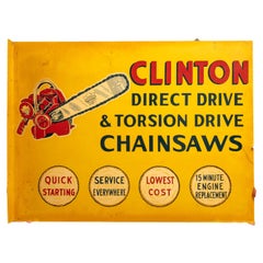 Panneau publicitaire Clinton « Le Jet » des années 1950 pour tronçonneuse à double face et à rebords