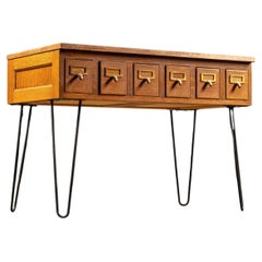 Mid-Century Danish Six-Drawer Card Catalog on Hairpin Legs