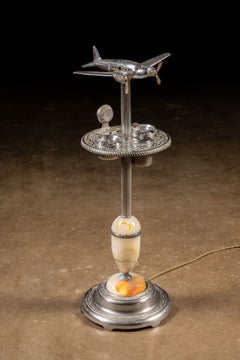 1930s Art Deco Chrome Airplane Smoking Stand with Integrated Lighting