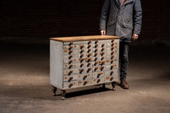 Antique 45-Drawer Industrial Hardware Cabinet on Cast Iron Legs