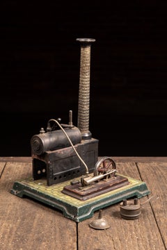 Vintage Live Steam Engine Model with Vertical Boiler and Burner Assembly by Bing