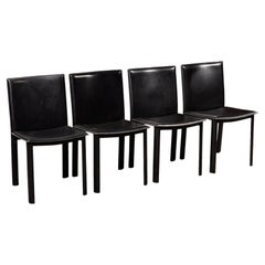 Postmodern Black Leather Dining Chairs – Set of Four