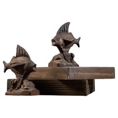 Antique Figural Cast Iron Angelfish Bookends