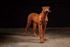 Mid-Century Leather-Wrapped Cheetah Sculpture