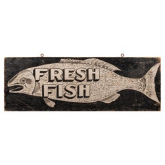 Vintage Hand-Painted Wooden "Fresh Fish" Sign