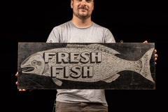 Vintage Hand-Painted Wooden "Fresh Fish" Sign