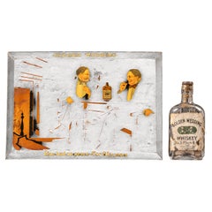 Antique Golden Wedding Tin Litho Sign with Original Antique Bottle