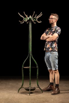 Antique Chippy Barber Shop Coat Rack in Green