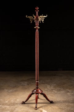 Antique Mahogany and Brass Ornamental Coat Rack
