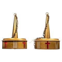 Antique Four Bulb Church Chandelier Pair