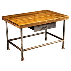 Vintage Butcher Block Work Table With Drawer