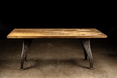 Vintage Industrial Butcher Block Dining Table With Cast Iron Legs