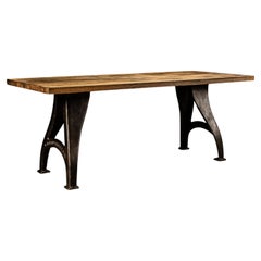 Vintage Industrial Butcher Block Dining Table With Cast Iron Legs