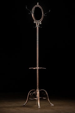Early 20th Century Japanned Copper Coat Rack With Double Sided Mirror