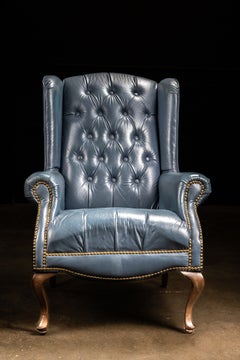 Vintage Tufted Leather Chesterfield Armchair in Powder Blue