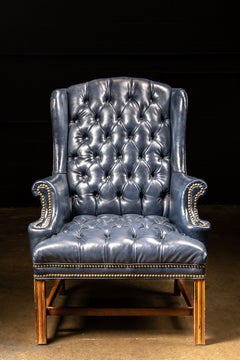 Vintage Tufted Leather Chesterfield Armchair in Midnight Blue