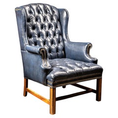 Vintage Tufted Leather Chesterfield Armchair in Midnight Blue