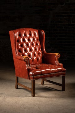 Vintage Tufted Leather Armchair in Brick Red