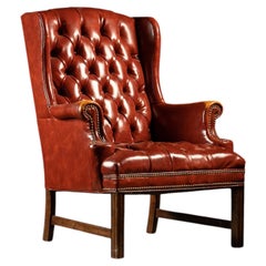 Vintage Tufted Leather Armchair in Brick Red