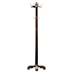 Antique Mission-Style Mahogany and Brass Coat Rack