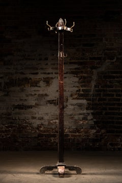 Antique Mission-Style Mahogany and Brass Coat Rack