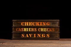 Illuminated Brass Bank Teller Sign