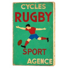 Vintage Handpainted Enamel Double-Sided Rugby Flange Sign