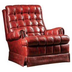 Fauteuil pivotant vintage en cuir capitonné, rouge