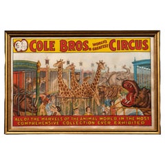 Rare Vintage Cole Bros. Circus Menagerie Litho on Canvas Poster