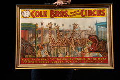 Rare Vintage Cole Bros. Circus Menagerie Litho on Canvas Poster