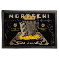 Early Moreschi Accordions Framed Reverse Glass Sign