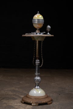 Vintage Art Deco Smoking Stand with Marbled Glass and Electric Cigarette Lighter