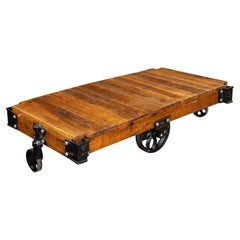 Antique Refinished Wooden Lineberry Industrial Cart