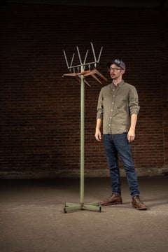 Vintage Mid-Century Metal Coat Rack with Removable Hangers
