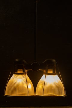 Vintage Holophane Double Light Industrial Ceiling Lamp Fixture
