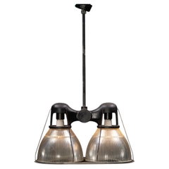 Vintage Holophane Double Light Industrial Ceiling Lamp Fixture