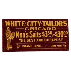 Vintage White City Tailors Tin Litho Menswear Advertising Flange Sign