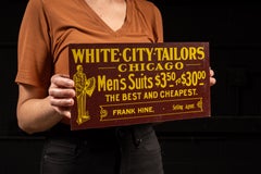 Vintage White City Tailors Tin Litho Menswear Advertising Flange Sign