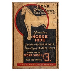 Vintage-Herrenmode – Hochwertige Schuhe aus Pferdeleder – Blechschild mit Lithografie