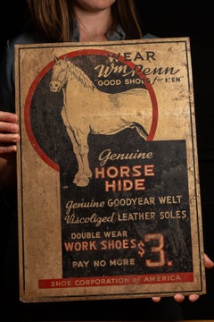 Vintage-Herrenmode – Hochwertige Schuhe aus Pferdeleder – Blechschild mit Lithografie