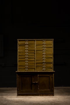 Antique Wooden Document Sorting Cabinet in Green