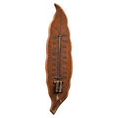 Antique Wooden Figural Tobacco Leaf Thermometer