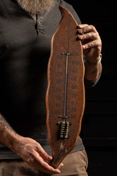 Antique Wooden Figural Tobacco Leaf Thermometer
