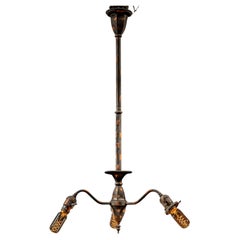 Antique Japanned Copper Triple Gooseneck Chandelier
