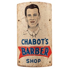 Vintage Hand Painted Chabot's Barber Shop Metal Rounded Corner Sign