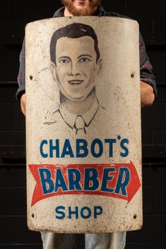 Vintage Hand Painted Chabot's Barber Shop Metal Rounded Corner Sign