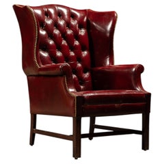 Vintage Tufted Leather Chesterfield Armchair in Red