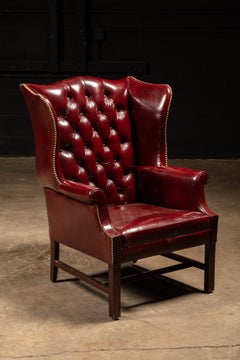 Vintage Tufted Leather Chesterfield Armchair in Red
